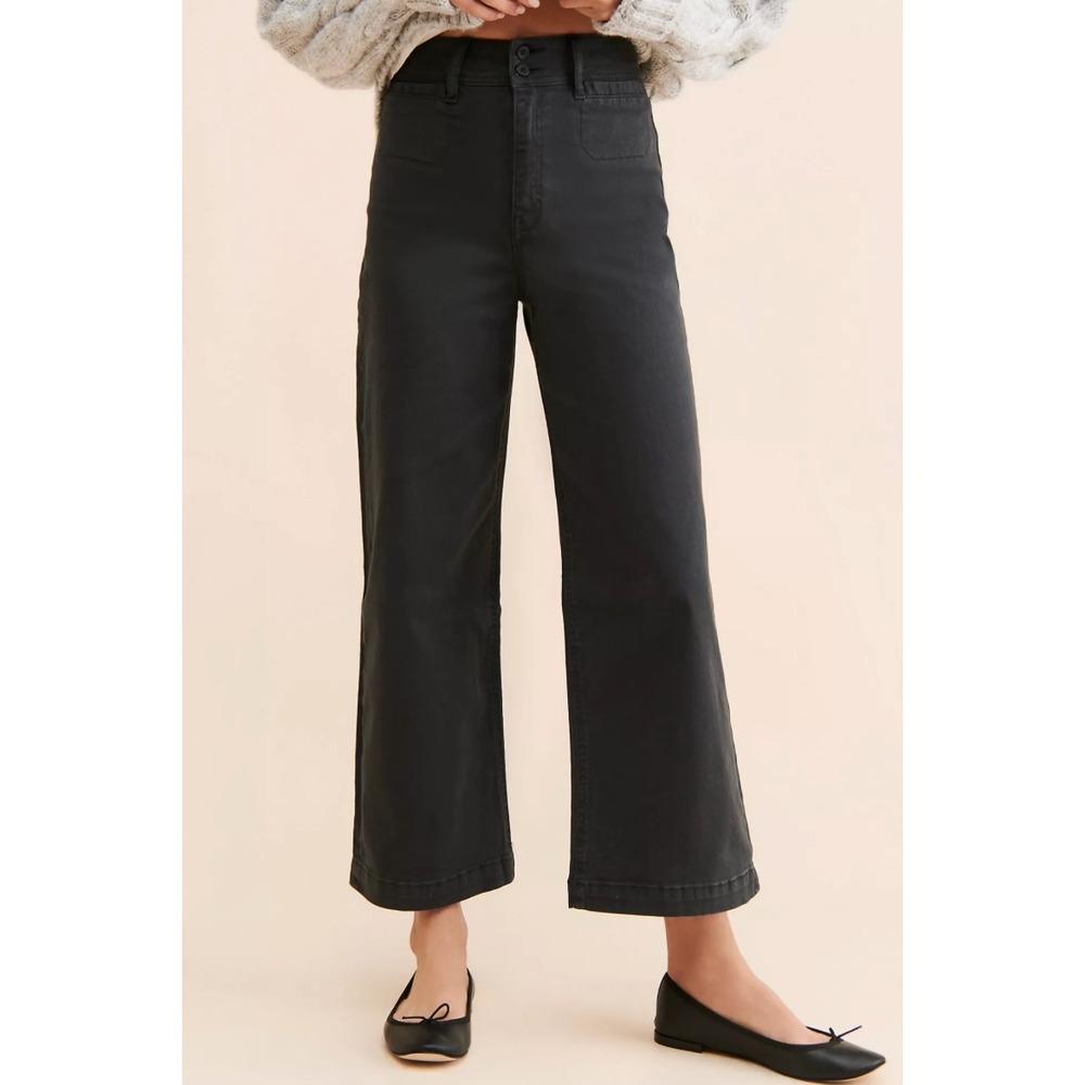 Anthropologie Unpublished Gemma Crop Pants Black‎ High Rise Wide Leg 31